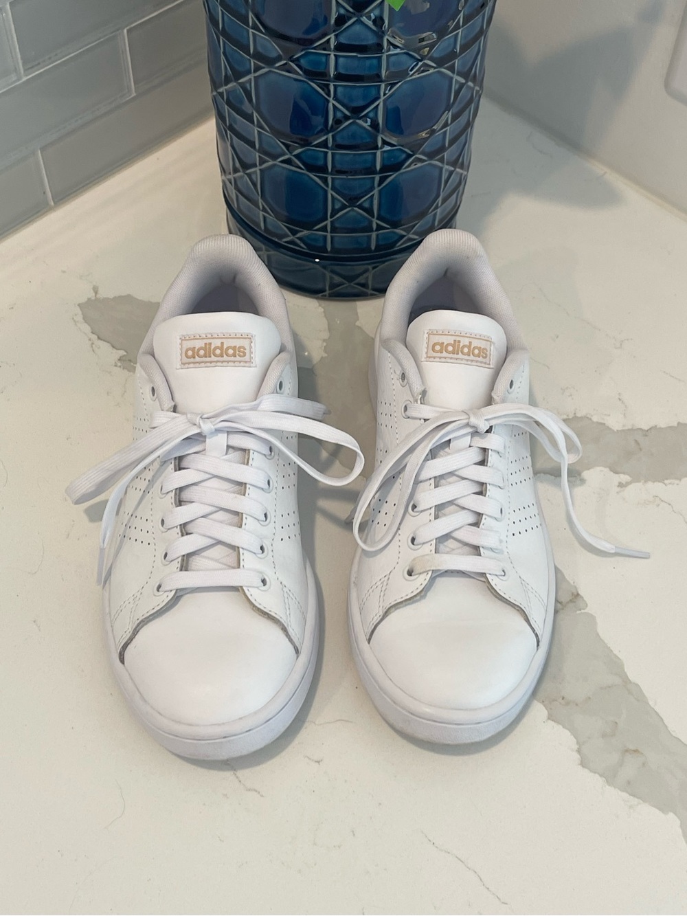 adidas White Leather Sneakers with Gold Logo